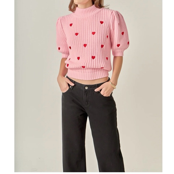 English Factory | embroidered hearts puff sleeve sweater - Picture 1 of 13